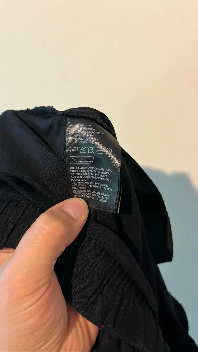 H&M Black Linen Blend Drawstring Jogger Pants Size Medium Casual Summer